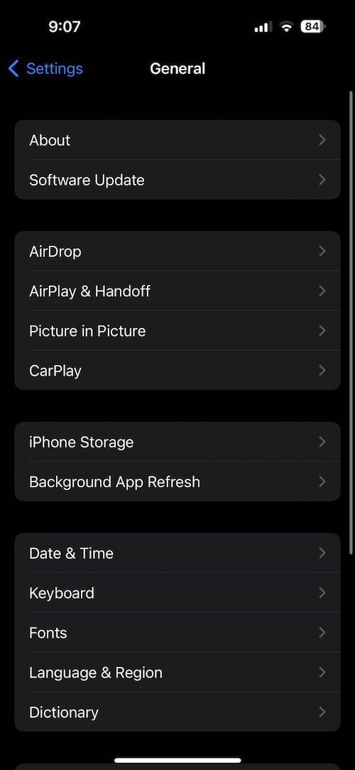 Настройки Основные