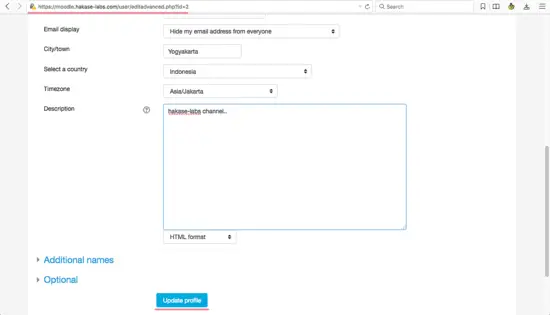Configuration compte admin Moodle