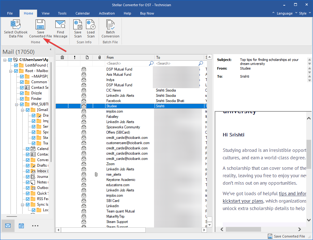 Bouton Save Converted File pour enregistrer les résultats de conversion