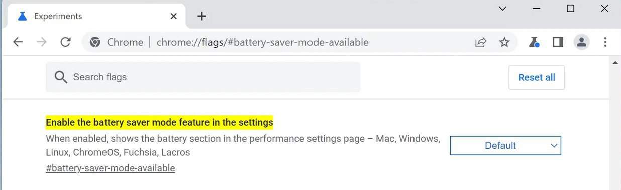 флаг Battery Saver Mode в chrome://flags