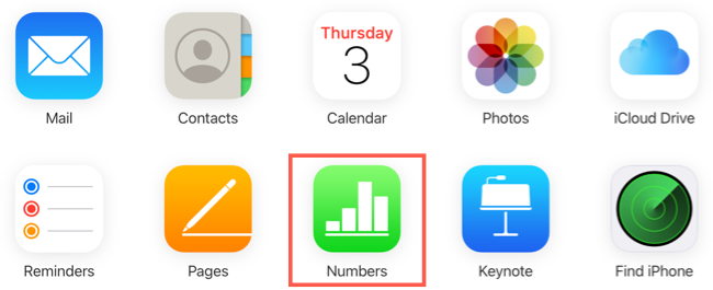 Выберите Numbers в iCloud.
