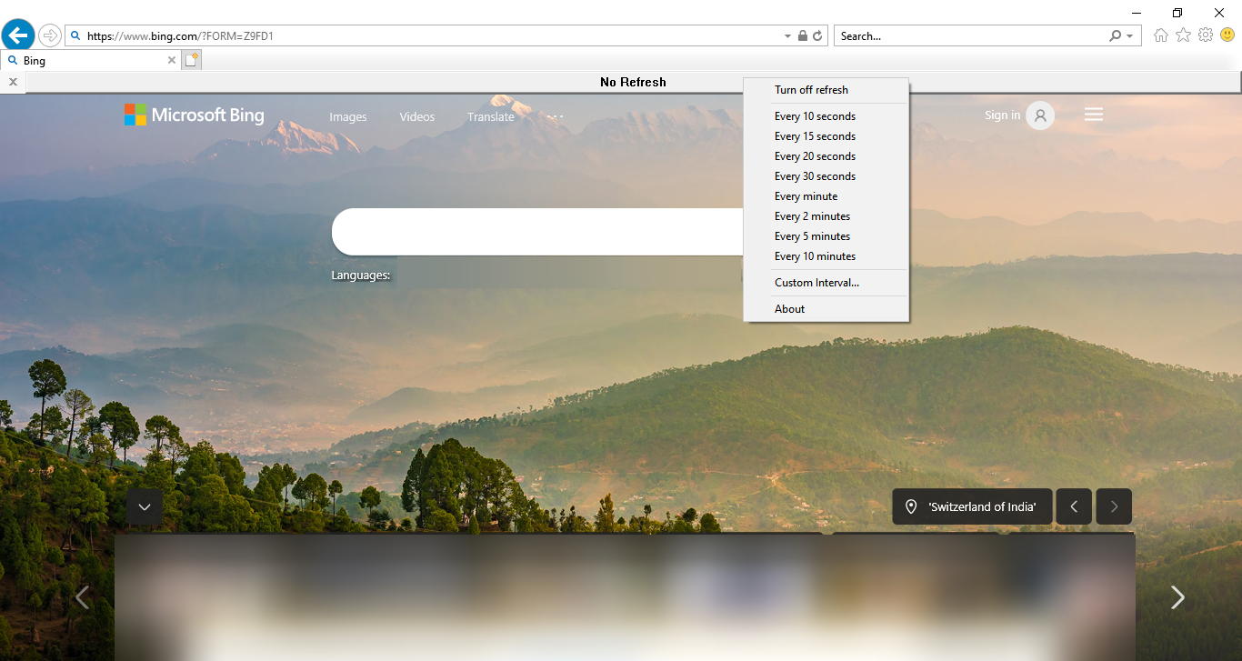 Интерфейс утилиты Auto Refresh для Internet Explorer
