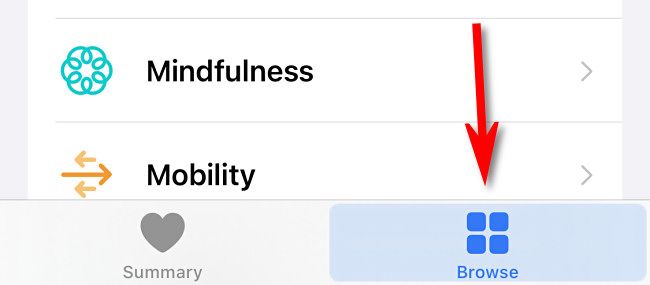 Нажмите «Обзор» внизу экрана приложения «Здоровье»