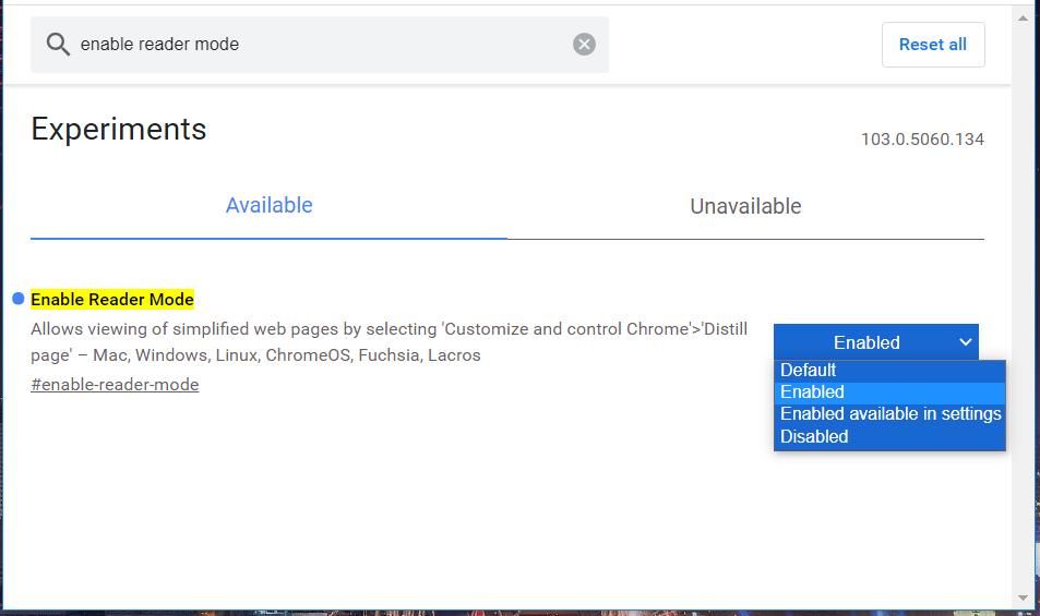 Вариант Enabled для включения режима чтения