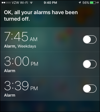Управление всеми будильниками через Siri