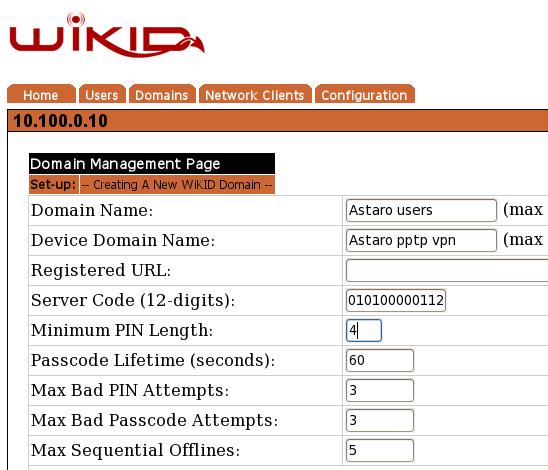 Страница создания домена в WiKIDAdmin