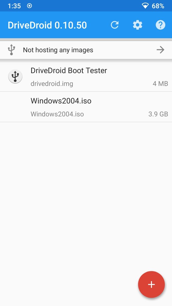 Главная страница DriveDroid с вариантами ISO