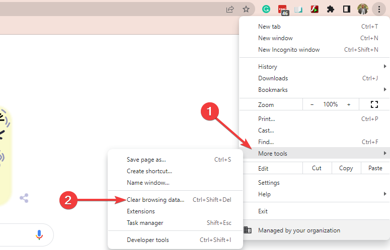 Меню «Дополнительные инструменты» — Очистить данные просмотра