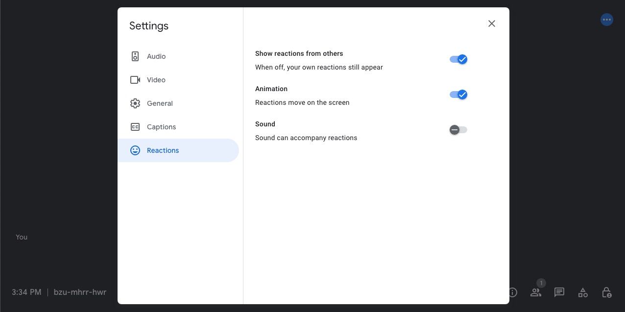 Меню настроек реакций в видеозвонке