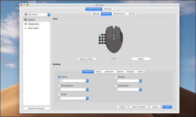 Главное окно CKB-Next с вкладками устройств