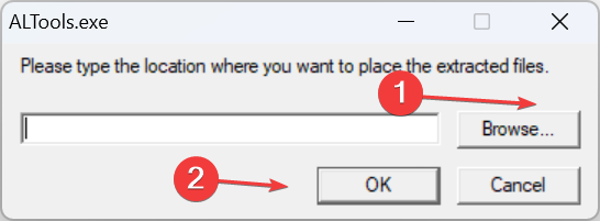Выбор пути для распаковки инструментов
