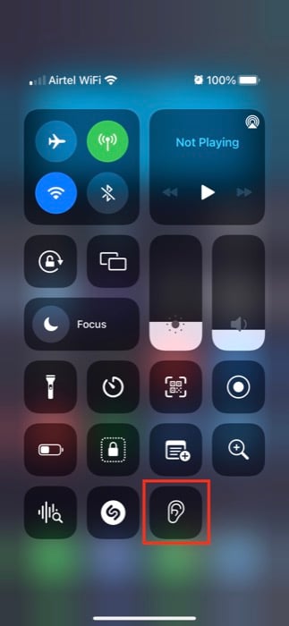 Контроль Слух в Пункте управления на iPhone