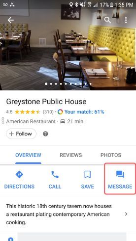 Пример экрана переписки с бизнесом в Google Maps