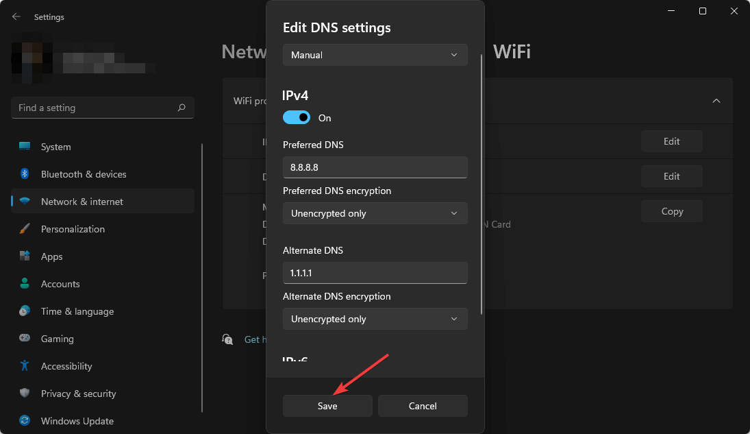 Сохранение настроек DNS в Windows 11