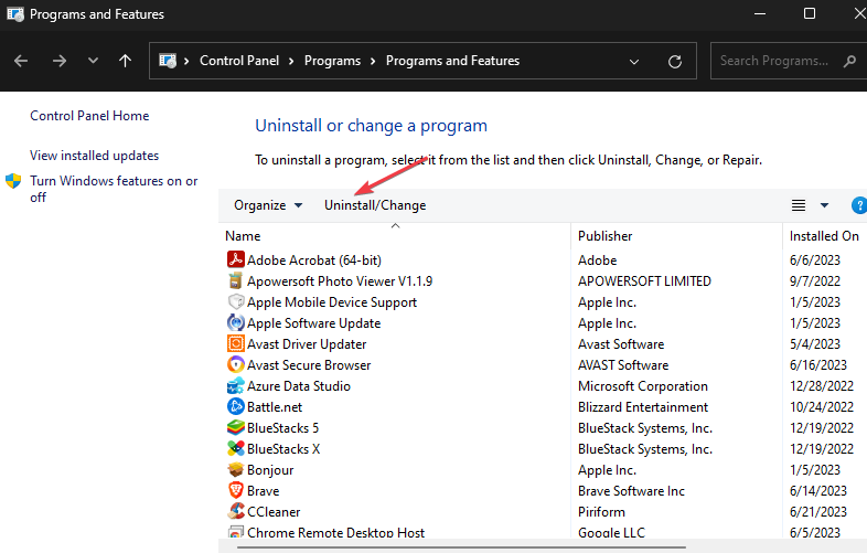 Удаление приложения в Windows