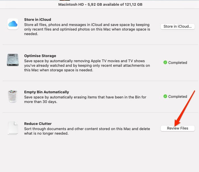 Просмотр файлов для уменьшения беспорядка
