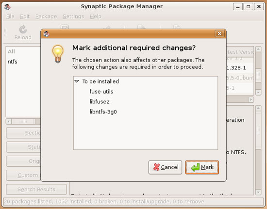 Подтверждение установки зависимостей для ntfs-3g