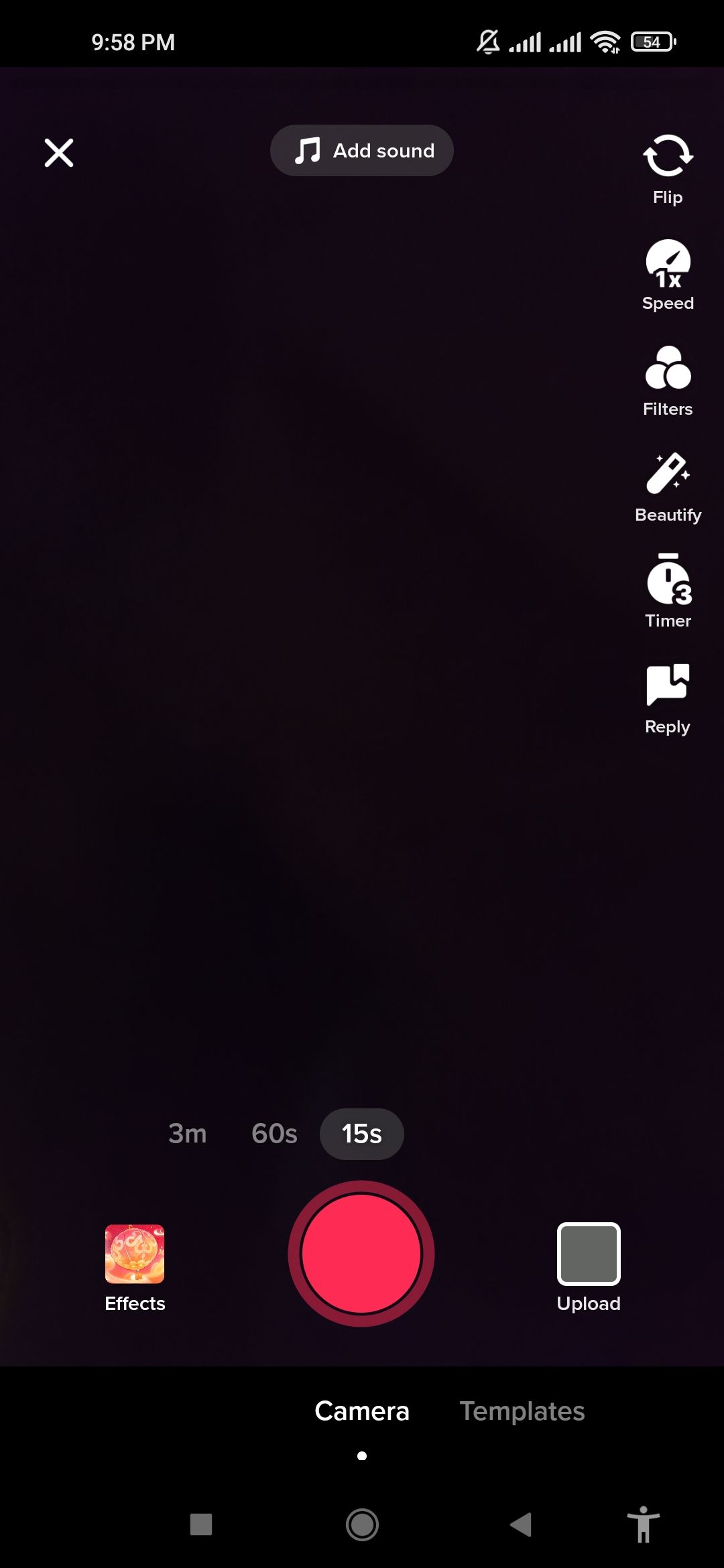Экран создания видео с выбором записи или загрузки