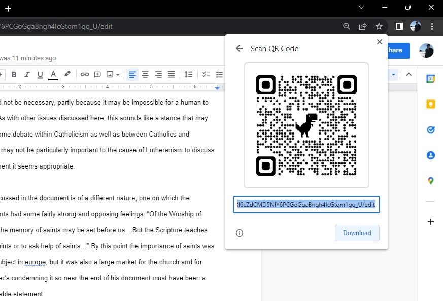 Совместное использование QR‑кода Google Doc в Chrome