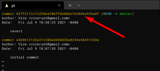 Скриншот команды git log с историями коммитов