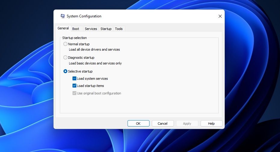 The Load startup items option