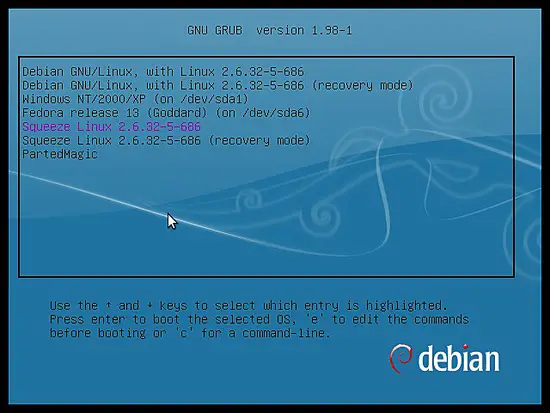 Grub 편집 화면 예시