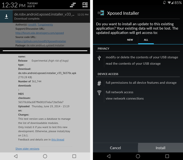 Установка Xposed: разрешить неизвестные источники