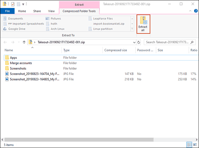Нажмите Extract all в архиве