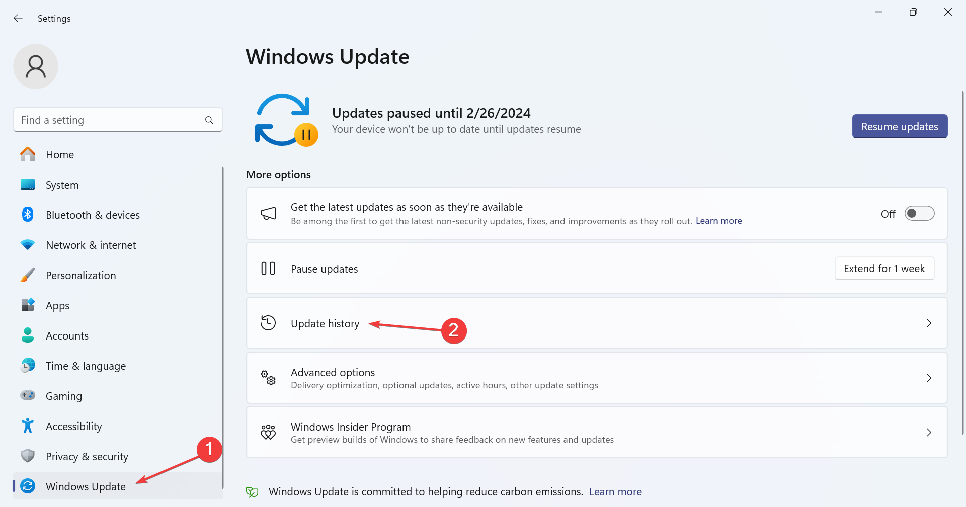 Журнал обновлений Windows
