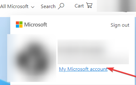 Página de conta Microsoft