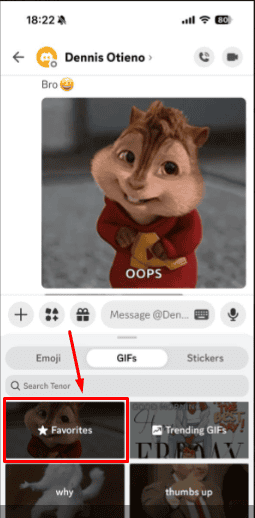 Доступ к избранным GIF в мобильном приложении Discord