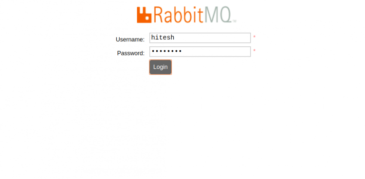 Страница входа RabbitMQ