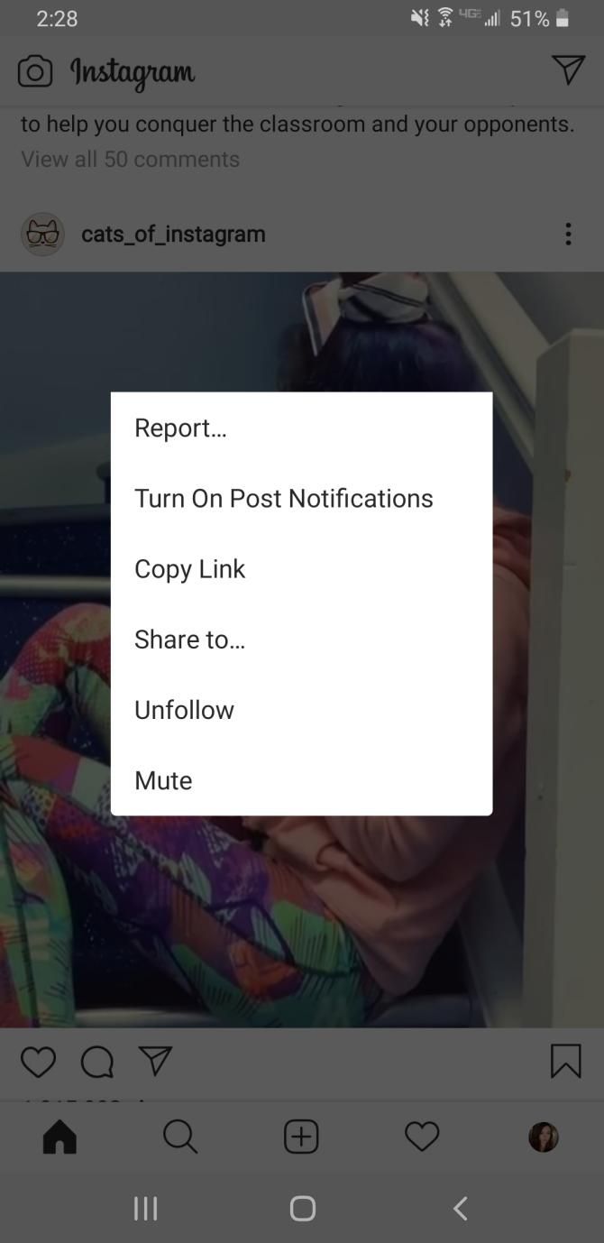 Опции поста в Instagram: заглушить