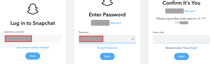 Войдите на веб‑портал Snapchat для подтверждения