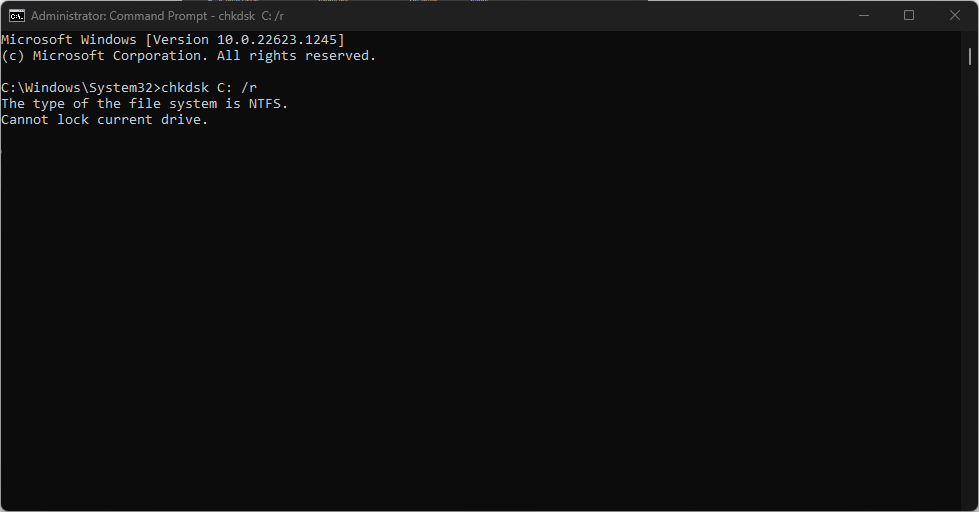 Результаты chkdsk в консоли