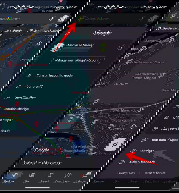 Открытие настроек Google Maps на Android