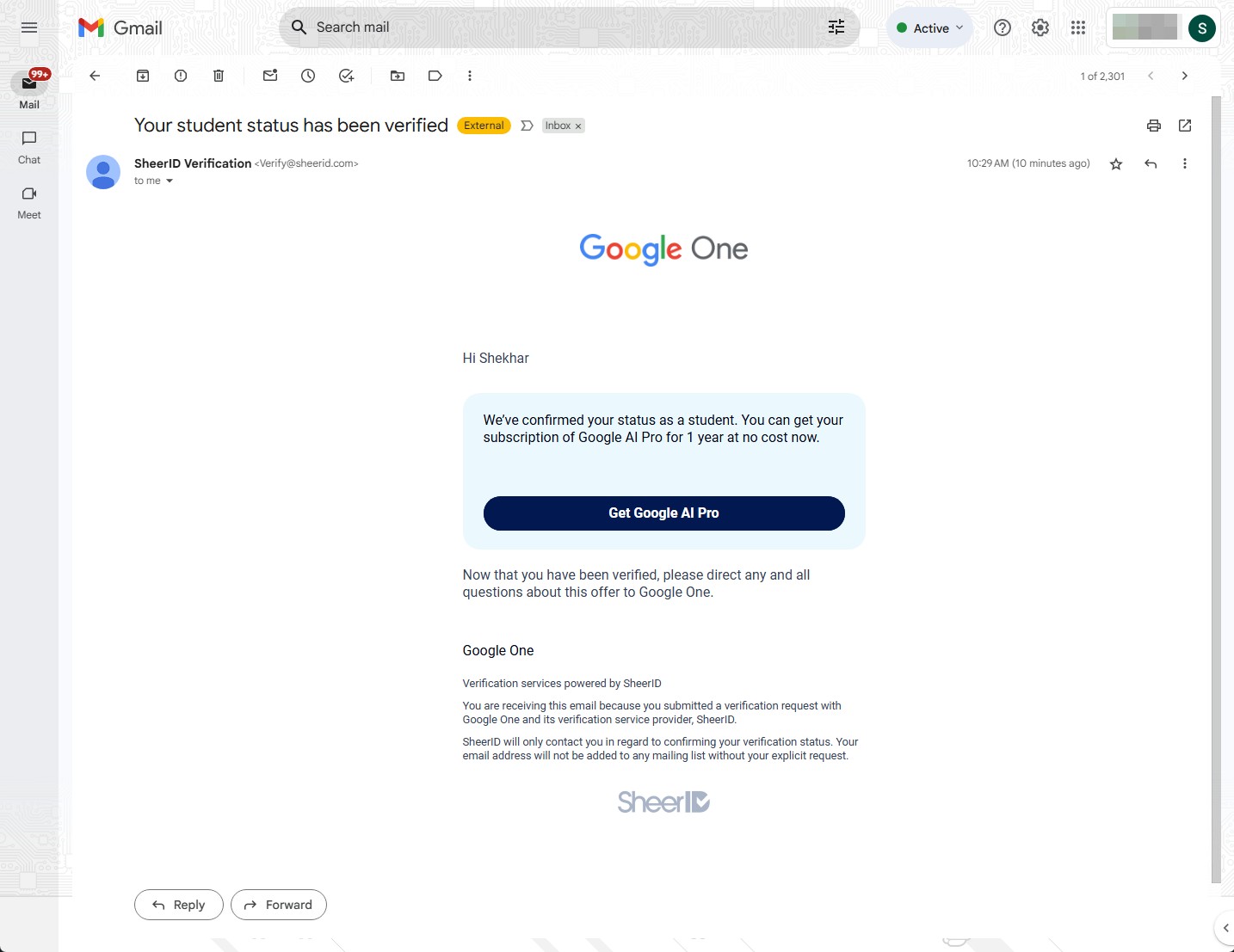 Страница Google One с предложением для студентов