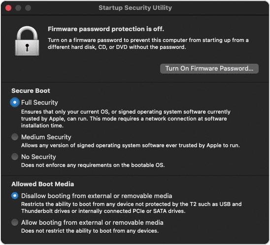 Startup Security Utilityでセキュリティを最大にする手順例