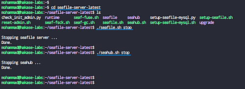 Остановка Seafile и Seahub