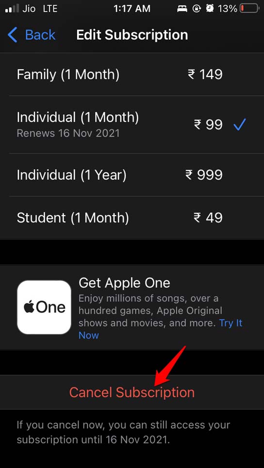 Botón para cancelar suscripción