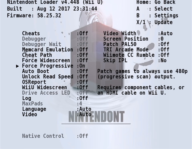Nintendont settings menu