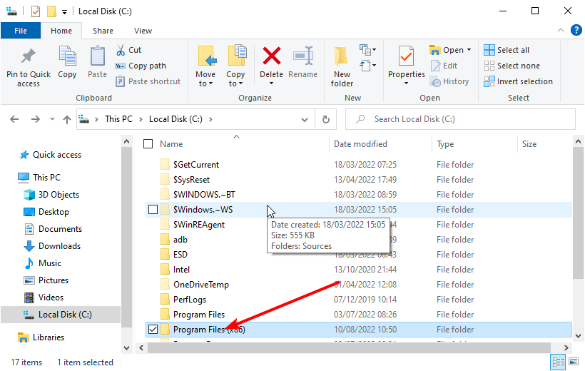 Папка Program Files (x86) в Проводнике