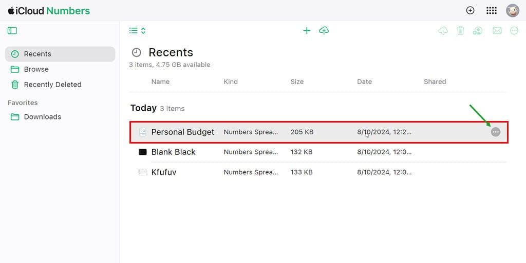 Интерфейс Numbers в iCloud с плиткой 'Backstage'