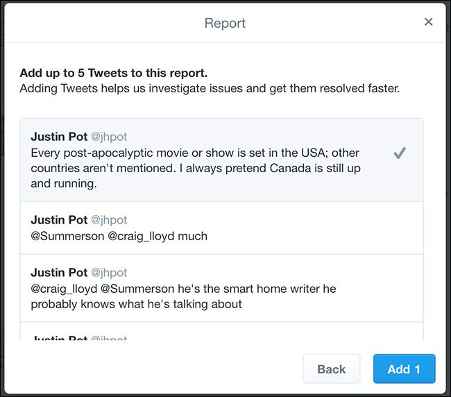Добавление дополнительных твитов в жалобу