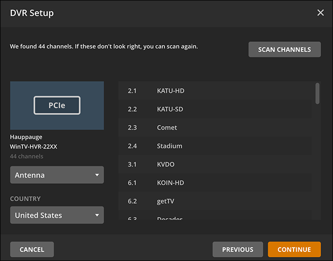 Сканирование каналов в Plex
