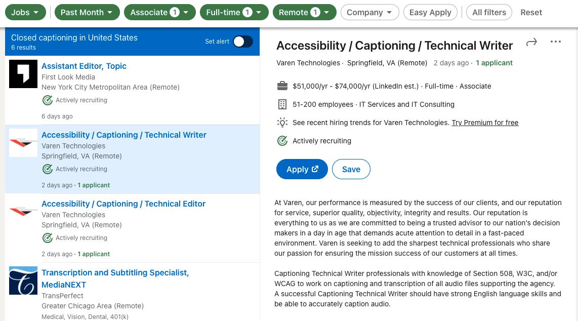 LinkedIn Jobs Search Results with Filters