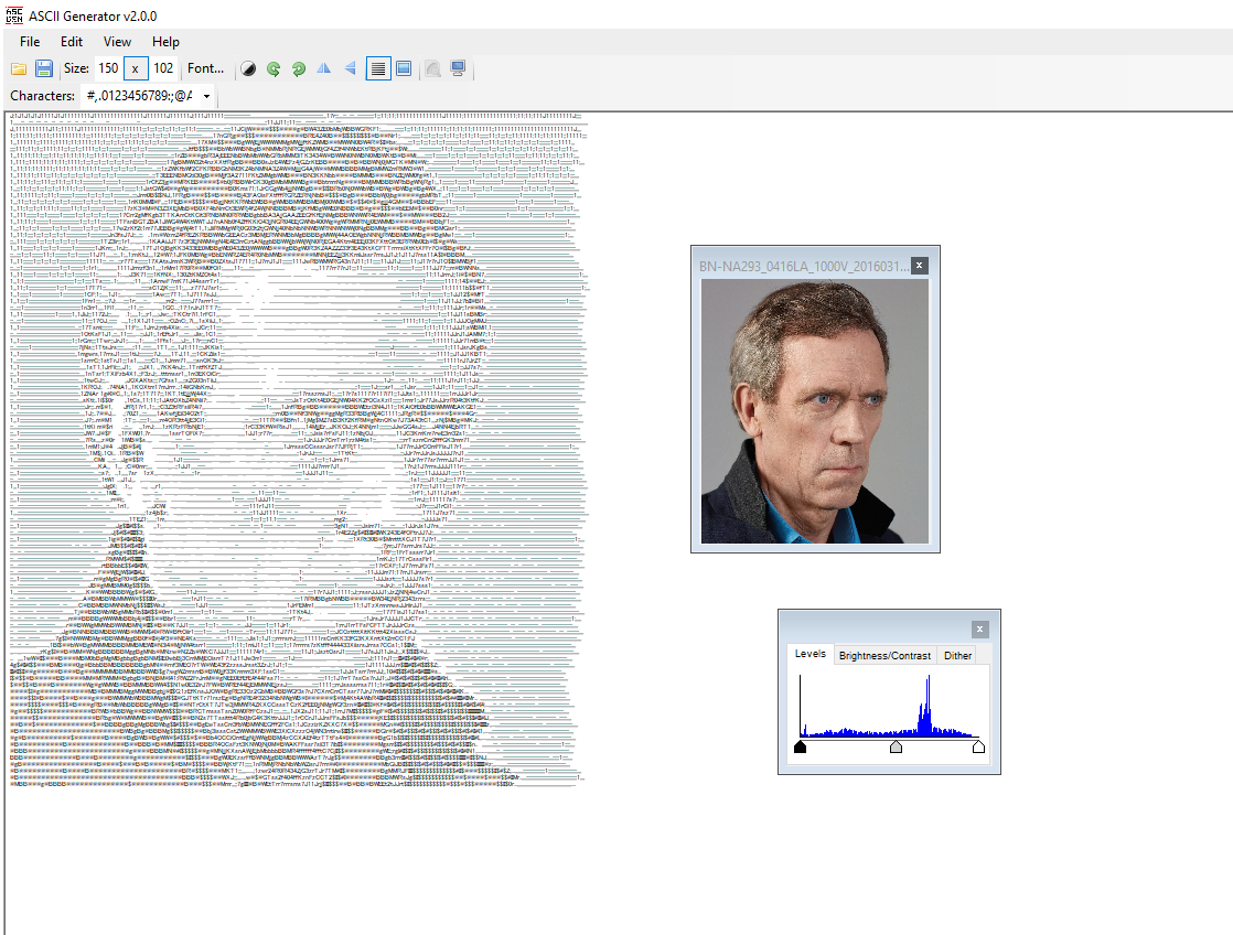 Работа AscGen 2: интерфейс с исходным файлом и ASCII-выходом.