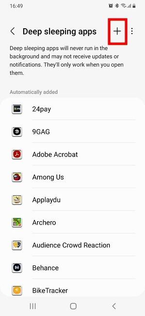 Añadir apps a reposo profundo en Samsung