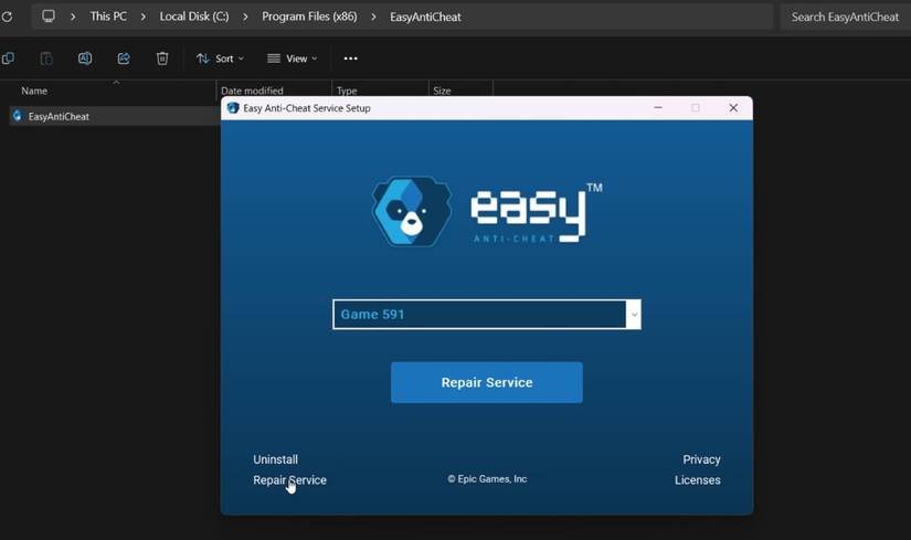 Окно установки службы Easy Anti-Cheat