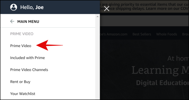 Главная страница Prime Video с подборкой контента
